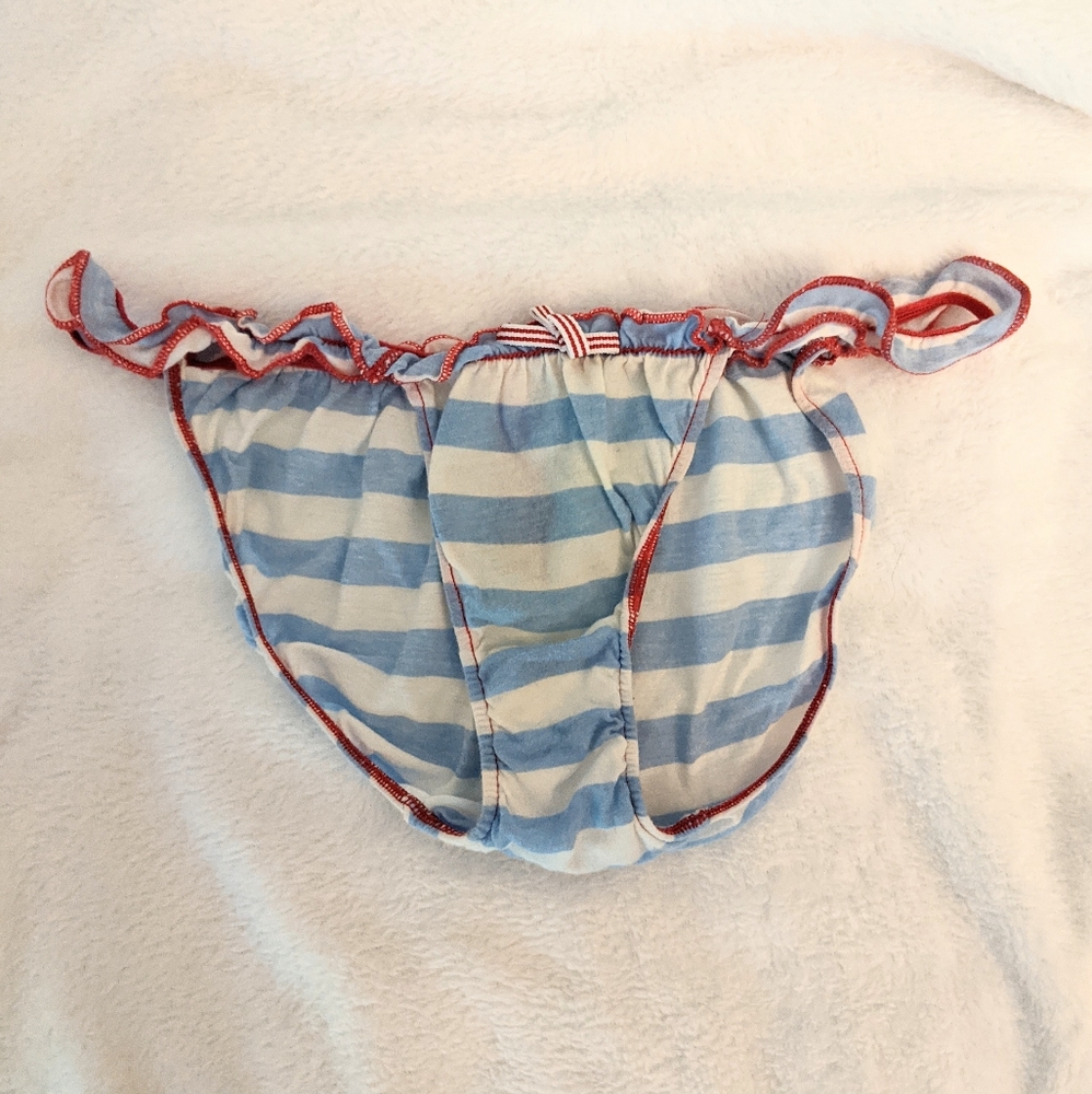 Vintage VS Pink Striped Ruffle String Bikini Panty